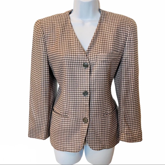 Jones New York Pink & Gray Houndstooth Blazer Sz 4 - Picture 1 of 14